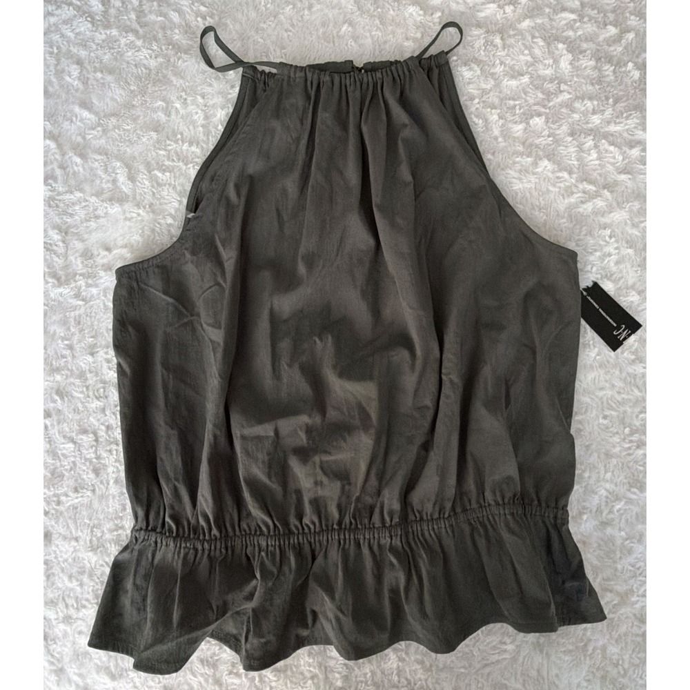 INC International Concepts Women's Olive Green Smocked Waist Halter Tank Top